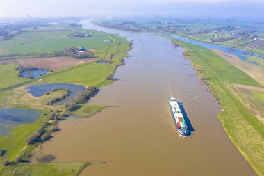 Cargo ship River Lek aerial view