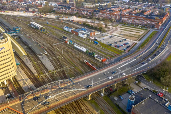 Luchtfoto van railroad station — Stockfoto