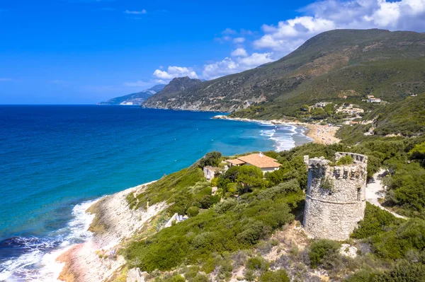Aerial View Corsican Coast Genoese Watch Tower Cap Corse Farinol — Stock Photo, Image