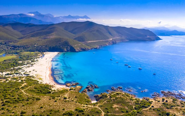 Vista Aérea Sobre Praia Ostriconi Costa Nordeste Ilha Córsega Perto — Fotografia de Stock