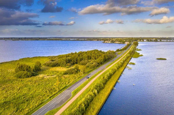 Luchtfoto Van Causeway Door Nationaal Park Weerribben Wieden Overijssel Nederland — Stockfoto