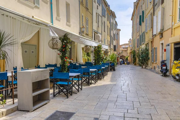 Calle Con Restaurante Vacío Terraza Ciudad Saint Tropez Costa Azul — Foto de Stock