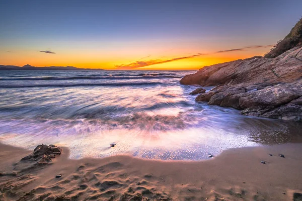 Sunset Mediterranean Sea Fine Golden Sand Beach Corsica France — Stock Photo, Image