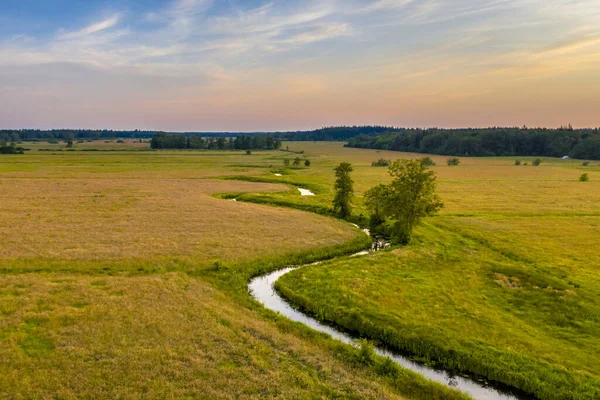 Aerial View Meandering Lowland River Koningsdiep Beetsterzwaag Netherlands — Stock Photo, Image