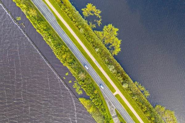 Top Luchtfoto Van Causeway Door Nationaal Park Weerribben Wieden Overijssel — Stockfoto