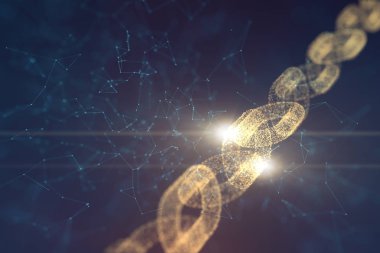 Sanatsal siber uzay ağında parlak altın zincir