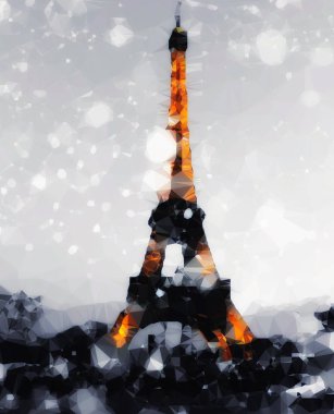 Vintage renkli soyut poligonal illüstrasyon, Eyfel Kulesi Paris.