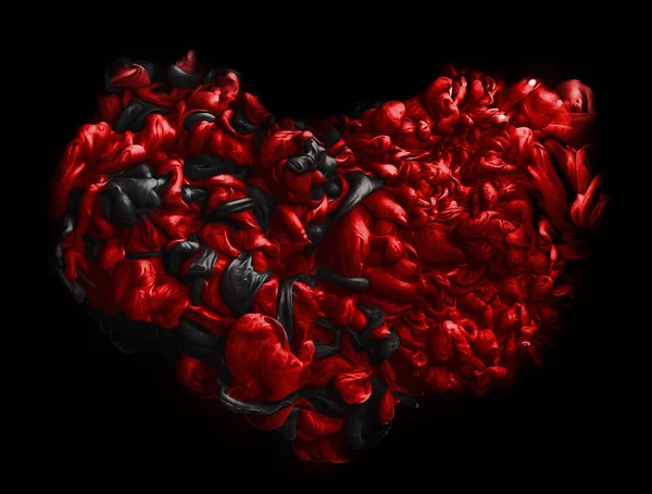 Schwarzes und rotes Herz. Textur aus Acrylfarbe. Abstrakter Hintergrund. — Stockfoto