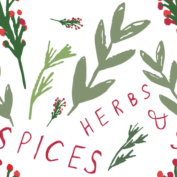 Seamless pattern with herbs and spices on white background — Stock Vector