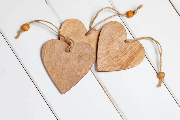 Valentines Day Decoration. Hearts On Wooden Background — Stock Photo, Image