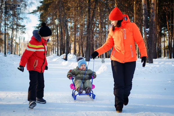 Famille s'amuser dans un parc d'hiver — Photo