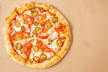 Yukarıdan görüntüleyin. Pizza teslimatı. Pizza menü.