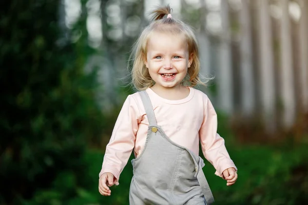 Játékos Vicces Gyerek portréja. Boldog mosolygó arcot a kislány — Stock Fotó