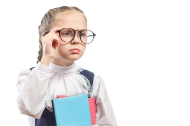 Sevimli İlkokul Öğrencisi Kız Tutma Kitapları Kopyalama Alanı