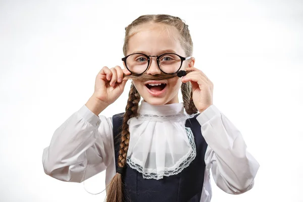 Funny Schoolgirl Juego De Juego Con Placas Copyspace —  Fotos de Stock