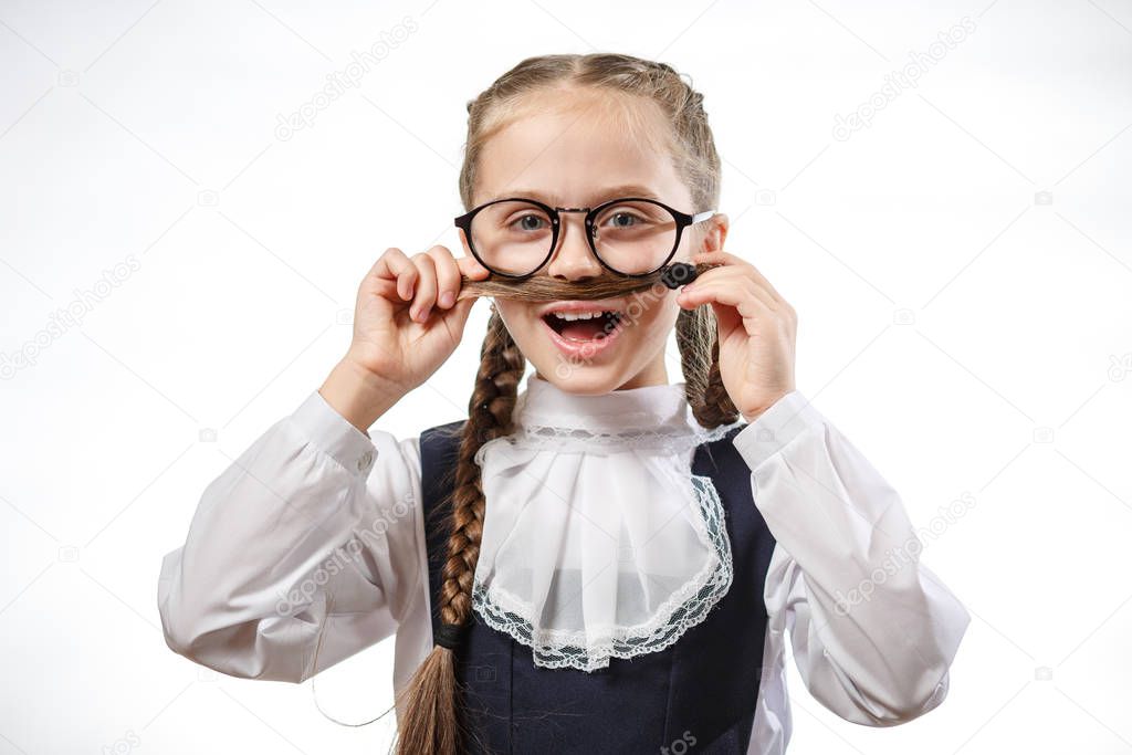 Funny Schoolgirl Play Game With Plaits Copyspace