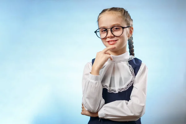 Cute Schoolgirl Glasses Smile Implore Gesture Bastante Caucasiana Estudante Implorar — Fotografia de Stock