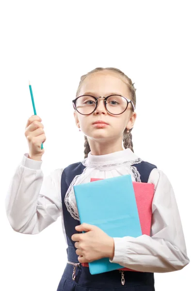 Slimme student meisje Hold Boeken Stack kijken verrast — Stockfoto