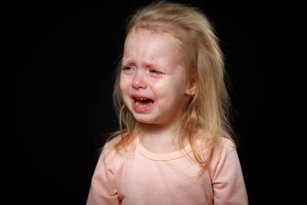 Little Baby Girl Screaming Keeping Mouth Open Close Emotional Portrait — Stock Photo, Image