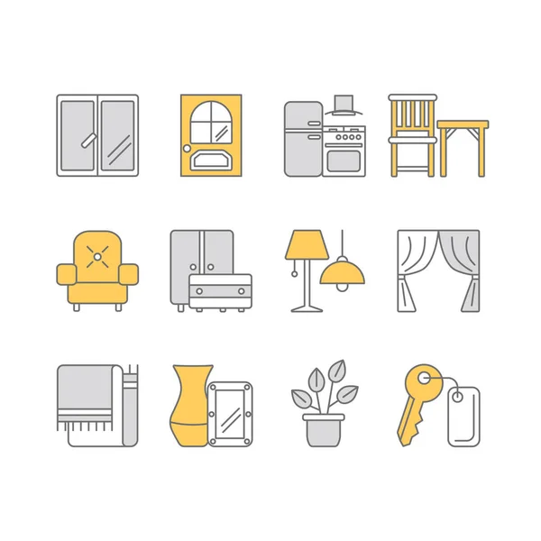 Plantilla web con iconos de línea delgada de diseño de interiores Ilustraciones De Stock Sin Royalties Gratis
