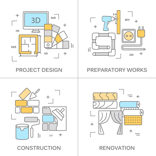 Diseño plano de línea delgada de herramientas de construcción — Archivo Imágenes Vectoriales