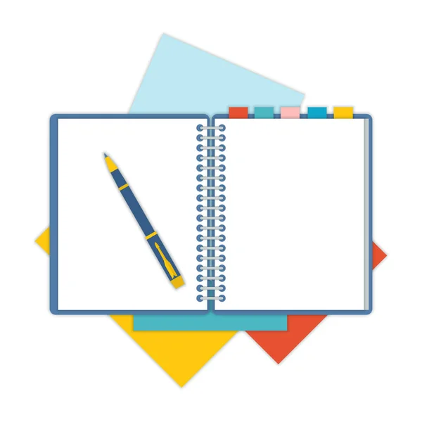 Bloco de notas de design plano com uma caneta —  Vetores de Stock