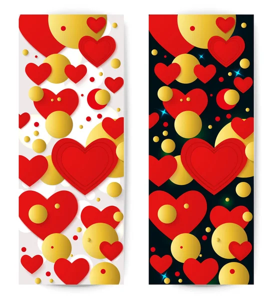 Vector horizontal banner with red hearts and 3d balls. — Stock Vector