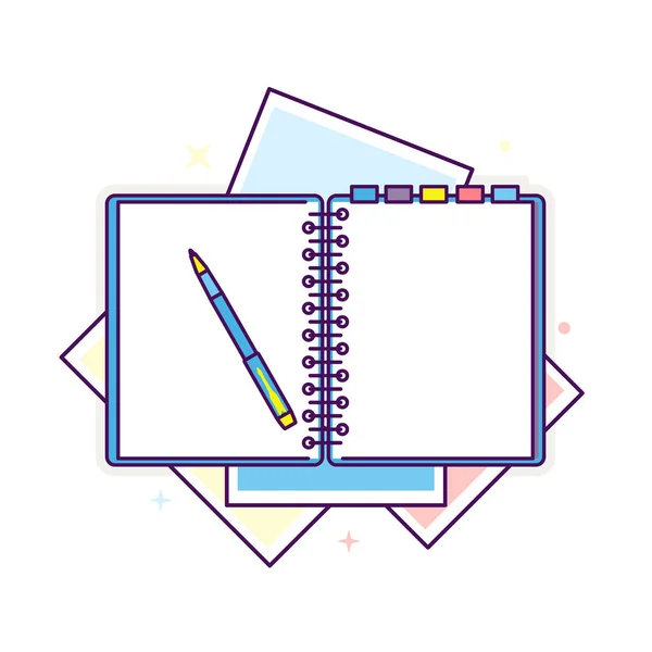 ペンでフラットなデザインのメモ帳 — ストックベクタ