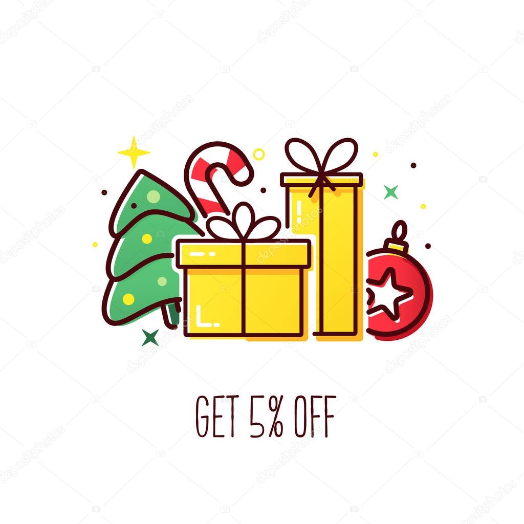 Vector banner with gift boxes and christmas tree, modern concept for wish list.