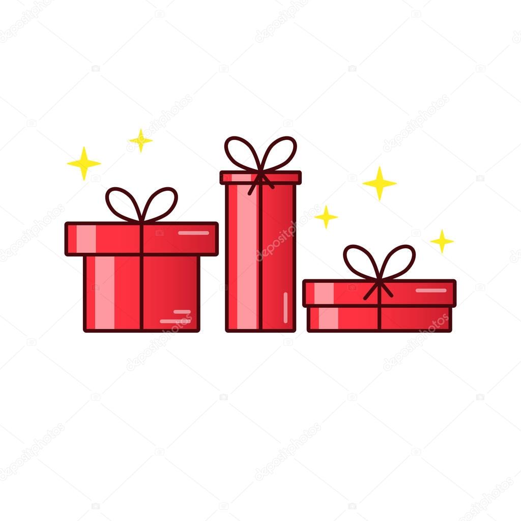 Vector line icons of christmas gift boxes. Cute illustration of red gift boxes, concept for boxing day sale.