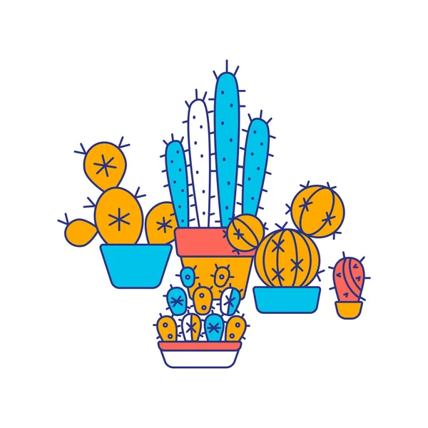 Linea icone a colori di cactus — Vettoriale Stock