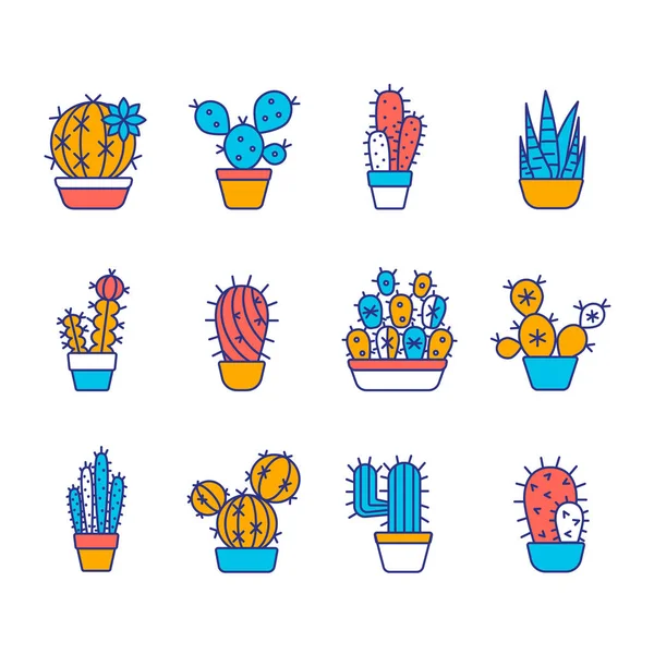 Line färgikoner av kaktus — Stock vektor