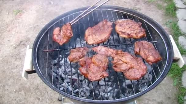 Läckert grillat kött — Stockvideo