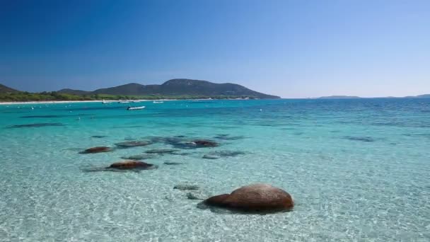 Palombaggia strand en azuurblauwe water — Stockvideo