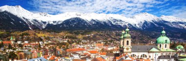 Innsbruck şehir panorama Tyrolian Alps, Tyrol, Avusturya, Avrupa ile