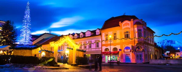 Poprad Slovakia Januar 2018 Egidius Street Night Christmas Decorations Lights — Stock Photo, Image