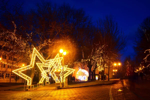 Poprad Slovakia Jan Uar 2018 Egidius Street Night Christmas Decorations — стоковое фото
