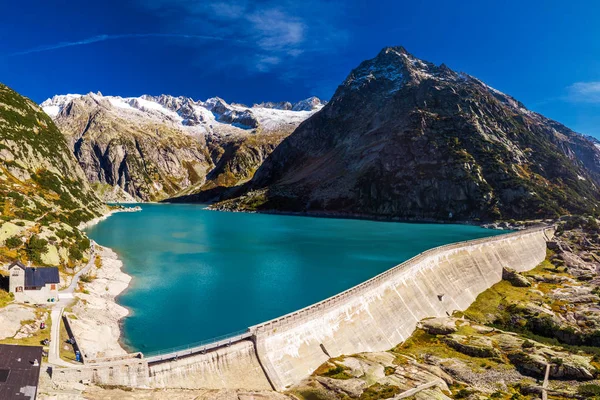 Vista Aérea Lago Gelmer Perto Grimselpass Nos Alpes Suíços Gelmersee — Fotografia de Stock