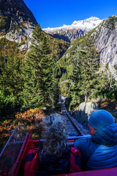 Handegg Schweiz Oktober 2019 Gelmerbahn Grimselpass Den Schweizer Alpen Gelmersee — Stockfoto