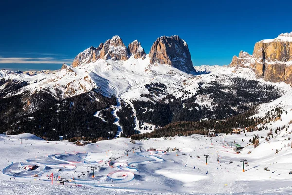 Dolomity Superski Resort Montaña Con Torri Del Sella Piz Boe Imágenes De Stock Sin Royalties Gratis