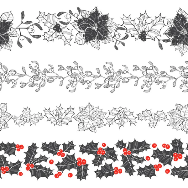 Декоративные полоски с рождественскими растениями — стоковый вектор