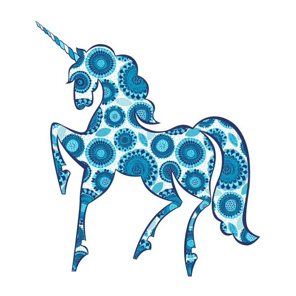 Blue floral unicorn. — Stock Vector