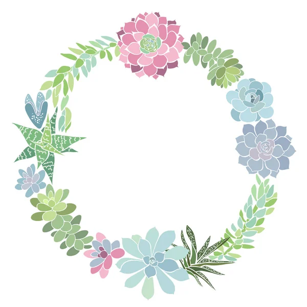 Couronne de fleurs rondes avec succulents . — Image vectorielle