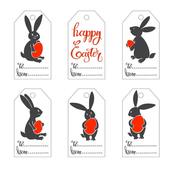 Sevimli tavşanlar etiketleriyle Paskalya — Stok Vektör
