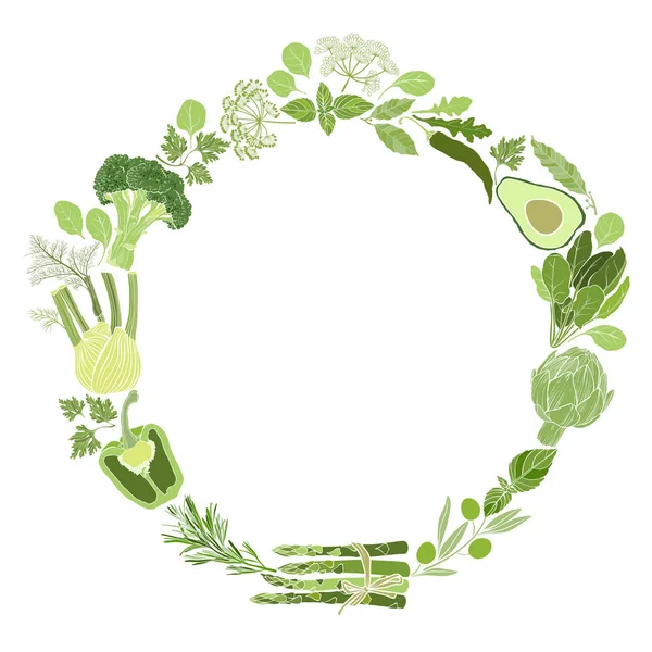 yeşil sebzeler ile yuvarlak çerçeve