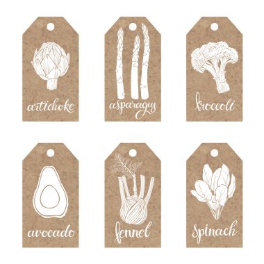 Etiketler siluetleri sebze ile