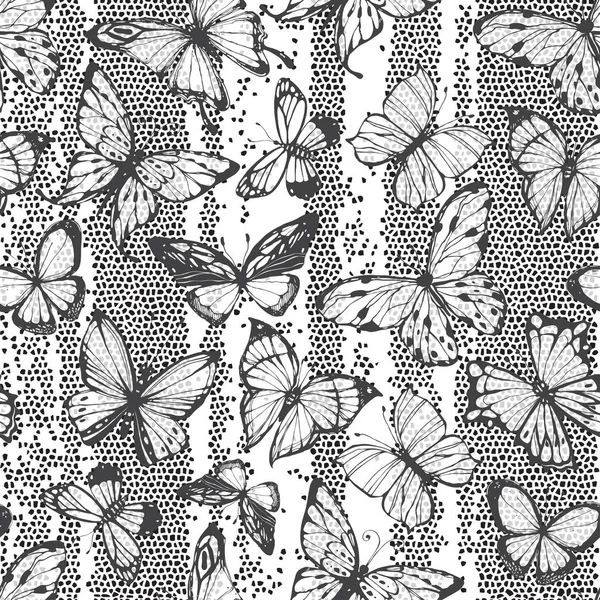 Černobílý vzor s motýly — Stockový vektor