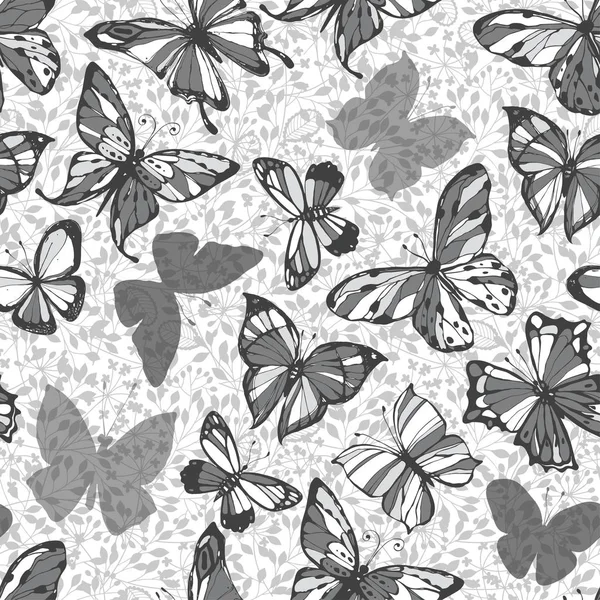 Monochrome pattern with butterflies — Stock Vector