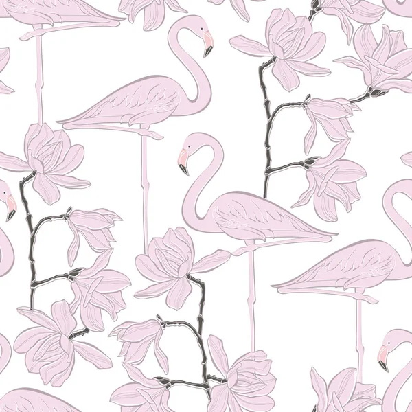 Flamingo ve Manolya. Seamless modeli — Stok Vektör