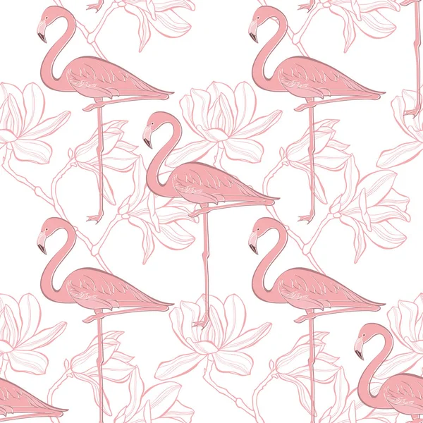 Flamingo ve Manolya. Seamless modeli — Stok Vektör